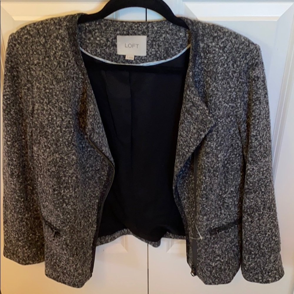 Loft Black and Gray Faux Tweed Jacket
